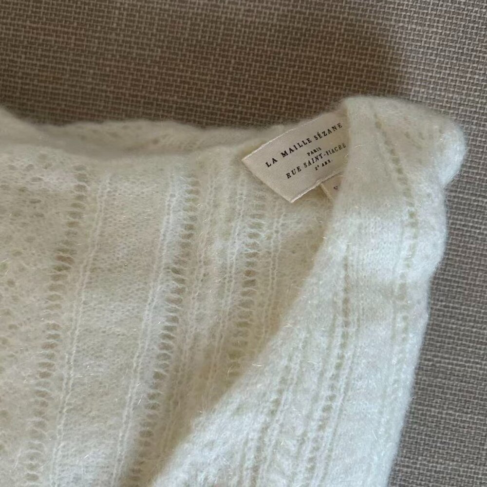 Sezane Cream V‑Neck Ribbed Knit Sweater - Picture 6 of 11